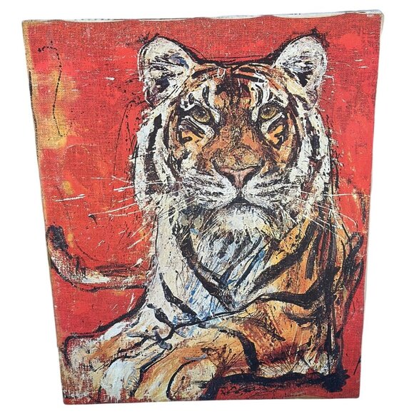 Unknown Other - VTG Tiger Portrait Canvas Art Abstract Expressionist Style Red/Orange Background